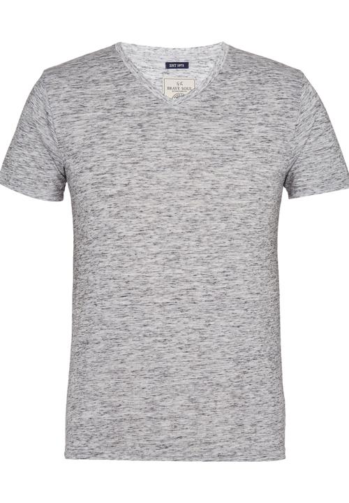 Brave Soul - V-Neck Spaced Dyed  T-Shirt Pale Grey