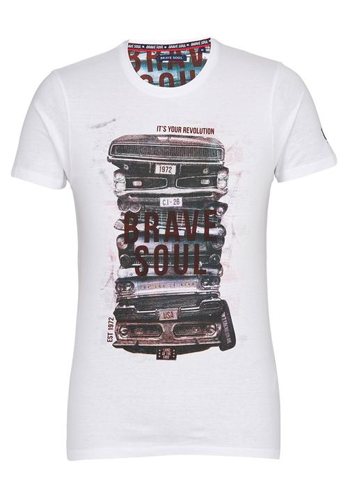Brave Soul - Crew Neck Printed T-Shirt White