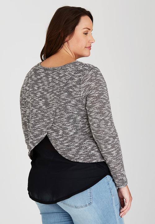 Brave Soul - Crew-Neck Cut and Sew Top Black