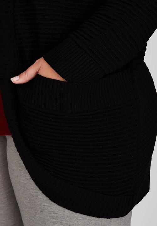 EVANS - Textured Ribbed Cardigan Black
