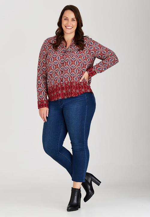 Brave Soul - Border Print Shirt Red
