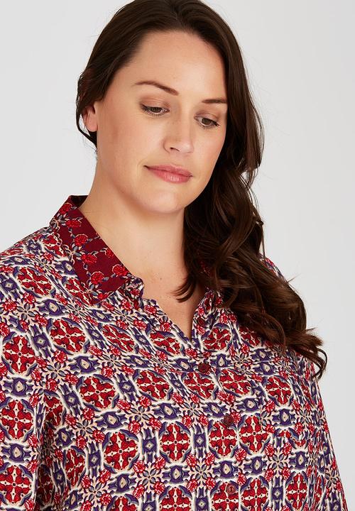 Brave Soul - Border Print Shirt Red