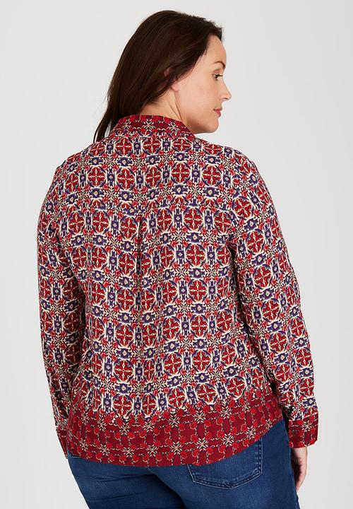 Brave Soul - Border Print Shirt Red