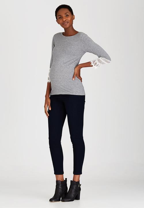 edit Maternity - Lace Sleeve T-shirt Grey