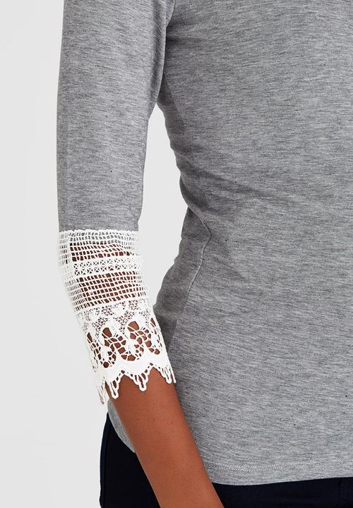 edit Maternity - Lace Sleeve T-shirt Grey