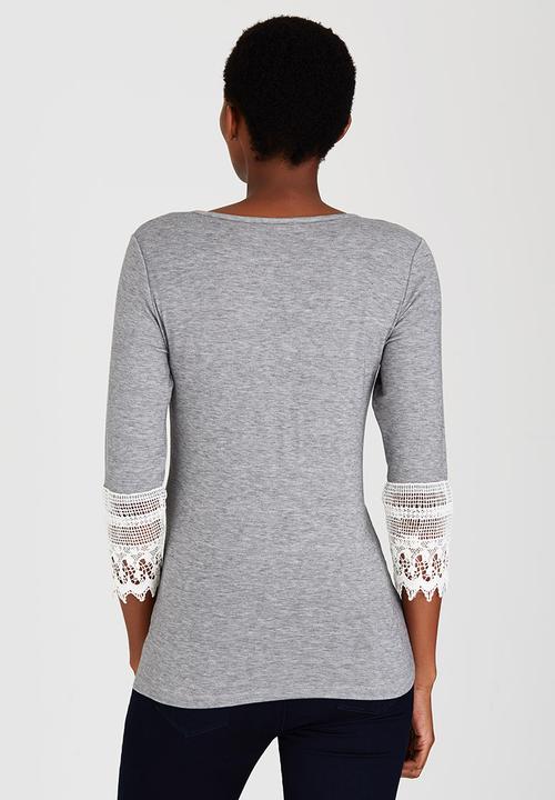 edit Maternity - Lace Sleeve T-shirt Grey