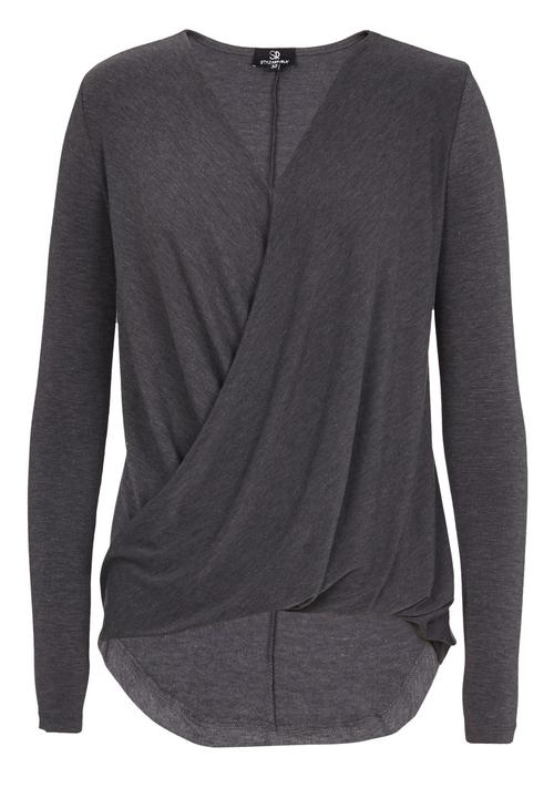 STYLE REPUBLIC - Longer Length Drape Top Grey Melange