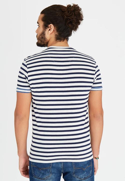 Brave Soul - V-Neck Stripe T-Shirt Navy