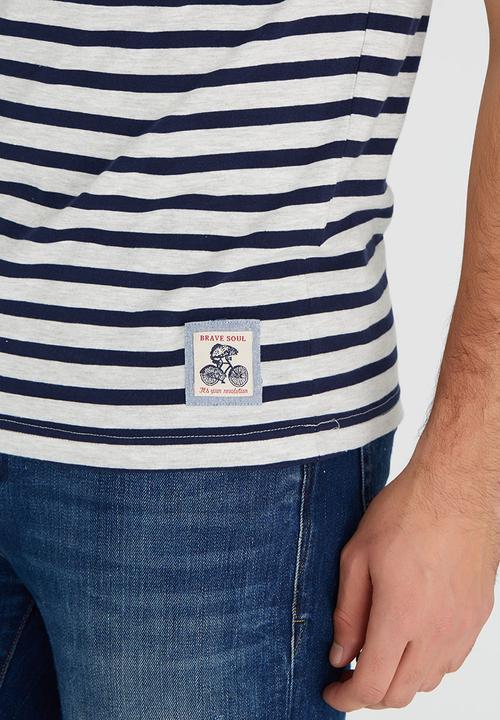 Brave Soul - V-Neck Stripe T-Shirt Navy