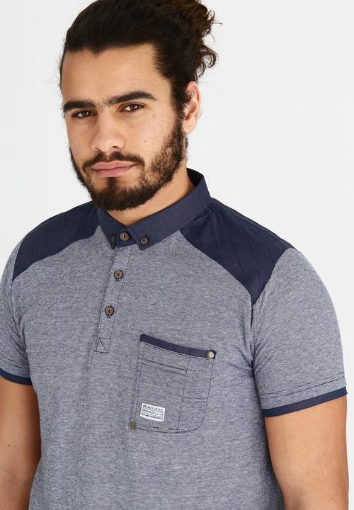 Brave Soul - Polo T-Shirt with Chest Pocket Navy