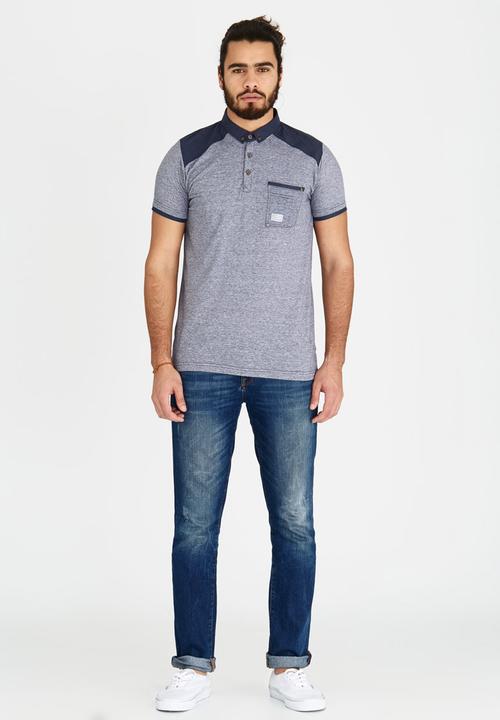 Brave Soul - Polo T-Shirt with Chest Pocket Navy