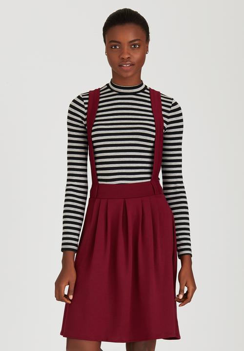 c(inch) - Dungaree Midi Skirt Dark Red