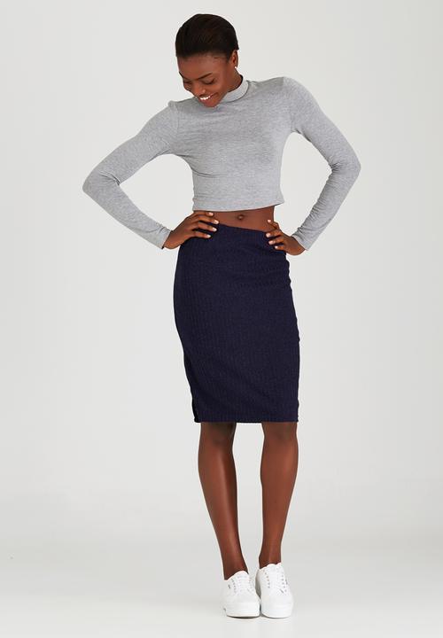 c(inch) - Ribbed Midi Skirt Navy