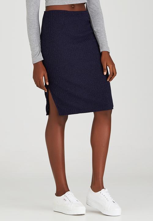 c(inch) - Ribbed Midi Skirt Navy