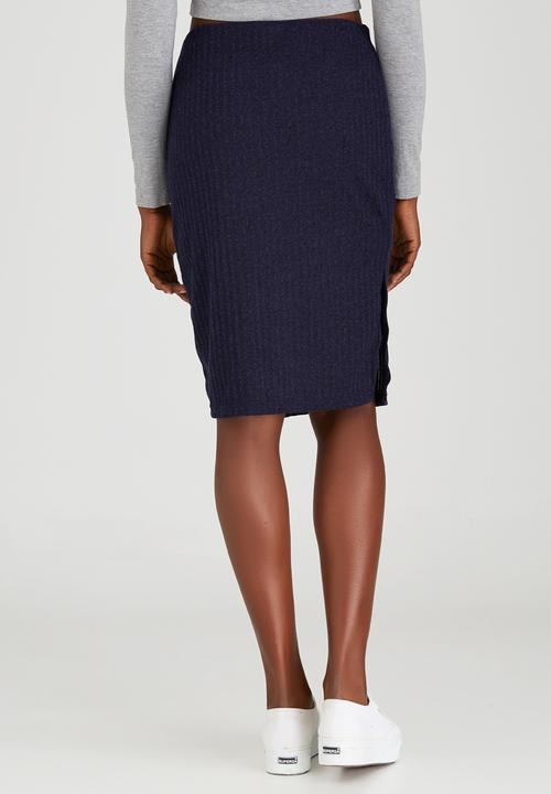 c(inch) - Ribbed Midi Skirt Navy
