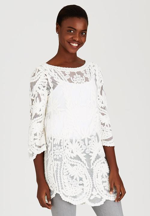 STYLE REPUBLIC - Hollow Crochet Tunic Off White