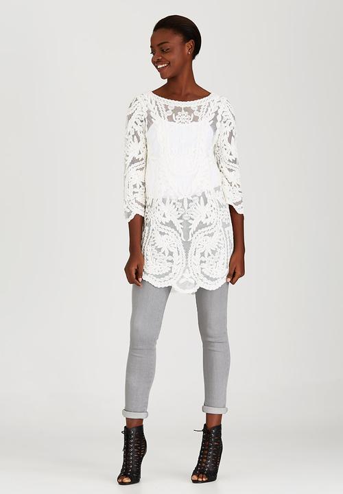 STYLE REPUBLIC - Hollow Crochet Tunic Off White