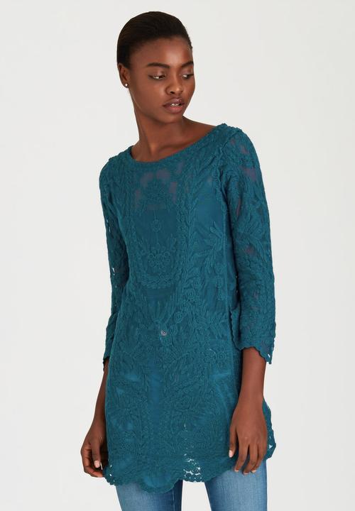 STYLE REPUBLIC - Hollow Crochet Tunic Mid Blue