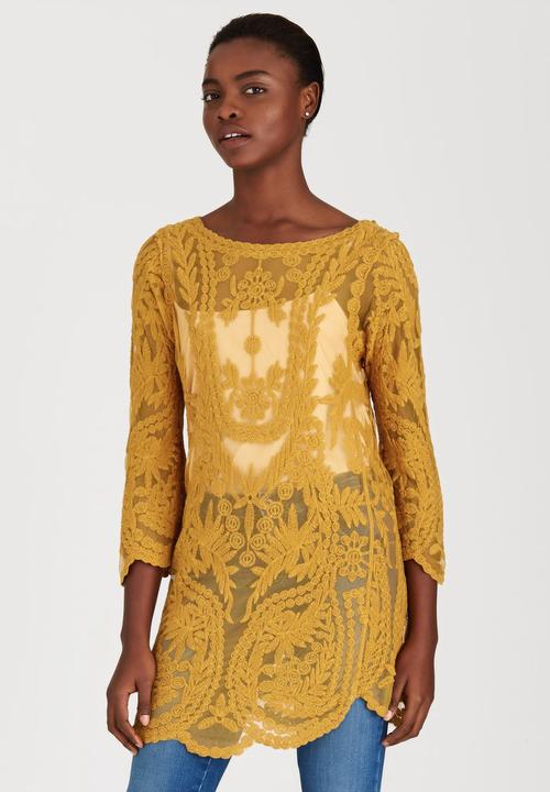 STYLE REPUBLIC - Hollow Crochet Tunic Yellow