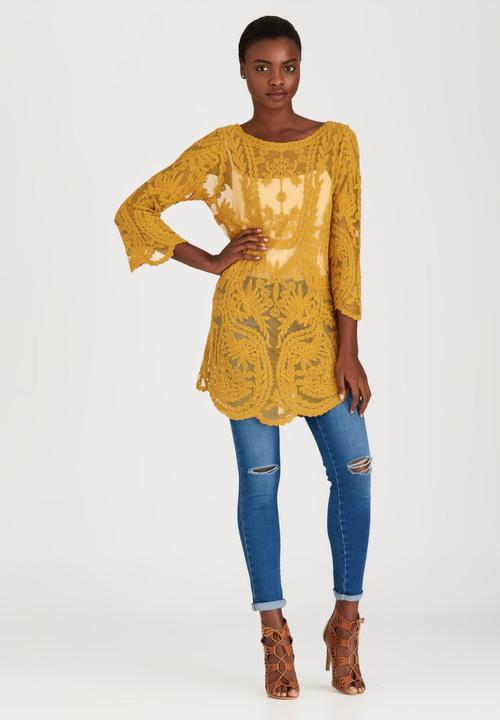 STYLE REPUBLIC - Hollow Crochet Tunic Yellow