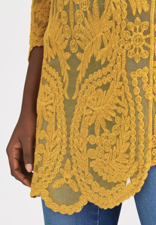 STYLE REPUBLIC - Hollow Crochet Tunic Yellow