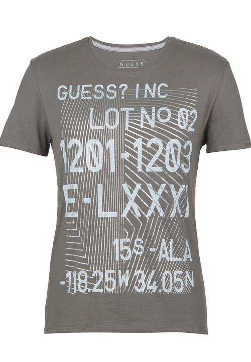 GUESS - S/S BSC Shifted Stripes Crew Tee Grey