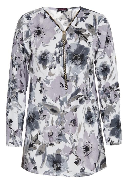 Revenge - Floral Patterned Tunic Top Mid Grey