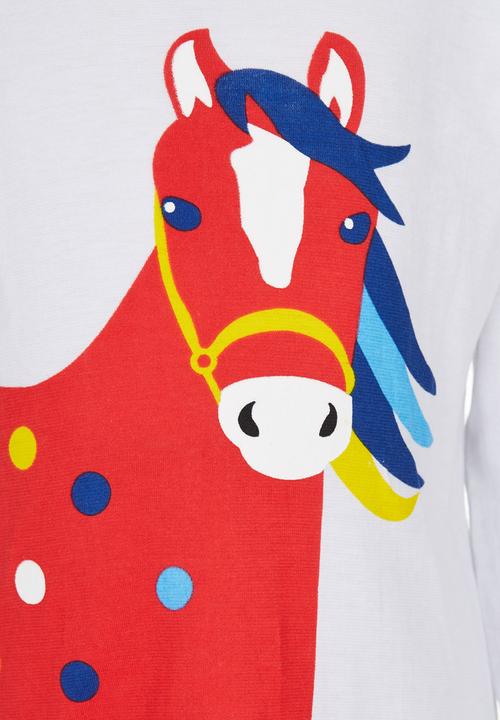 Pop Candy - Crew Neck Long Sleeve Horse Tee White