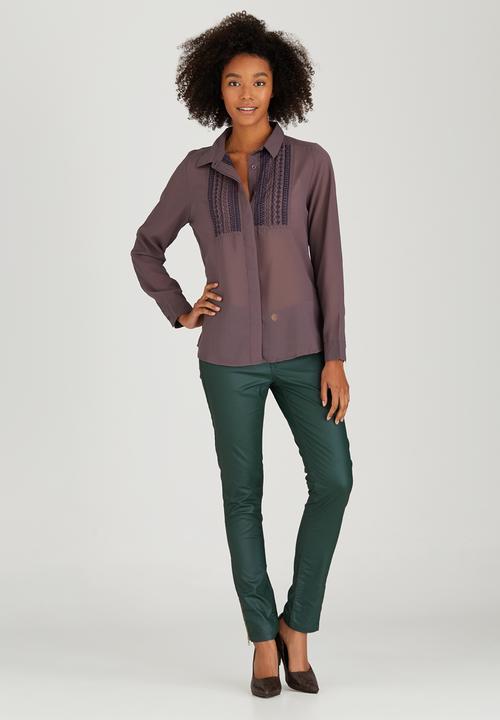 Brave Soul - Concealed Placket Sheer Shirt Dark Purple