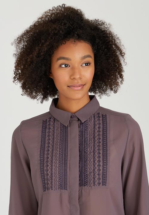Brave Soul - Concealed Placket Sheer Shirt Dark Purple