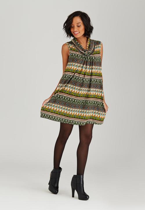 Revenge - Patterned Tunic Mid Green