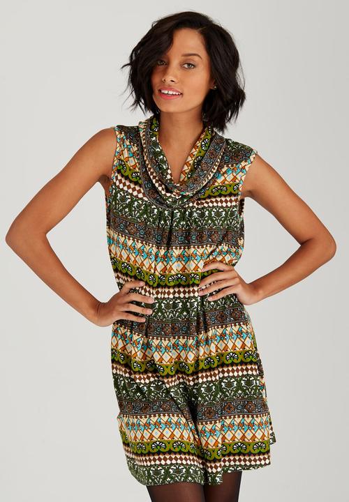 Revenge - Patterned Tunic Mid Green