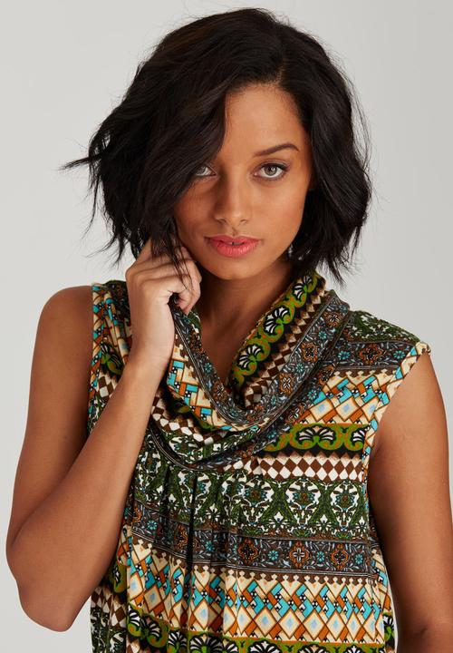 Revenge - Patterned Tunic Mid Green