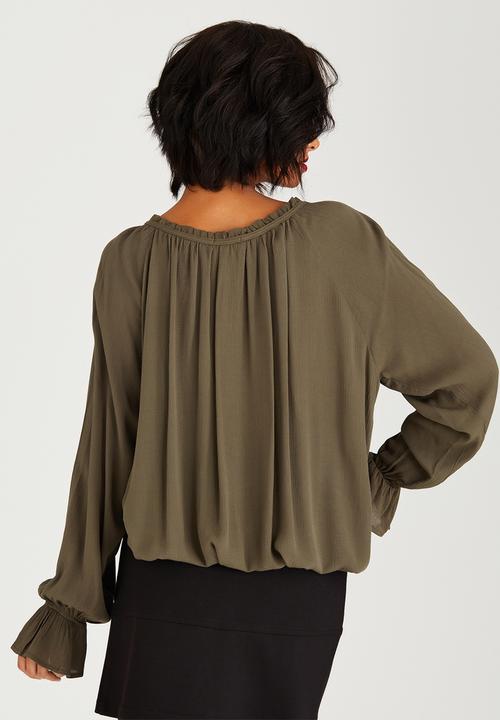 c(inch) - Peasant Detail Blouse Khaki Green