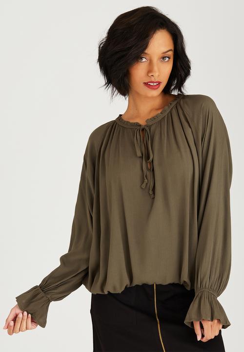 c(inch) - Peasant Detail Blouse Khaki Green
