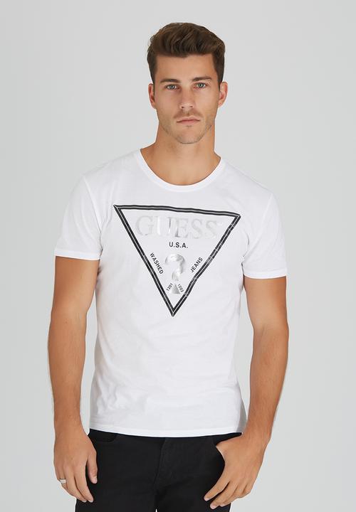 GUESS - S/S BSC Facet Logo Crew Tee White