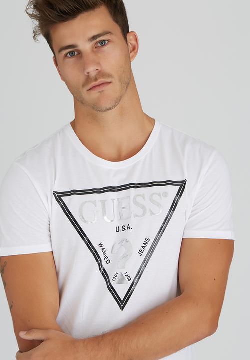 GUESS - S/S BSC Facet Logo Crew Tee White