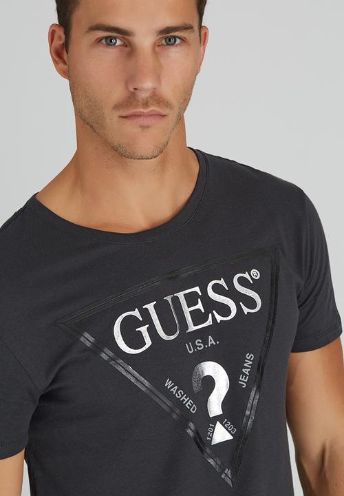 GUESS - S/S BSC Facet Logo Crew Tee Dark Grey