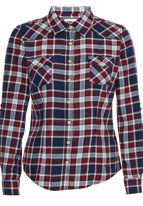 SOVIET - Germany Roll-up Check Shirt Dark Red