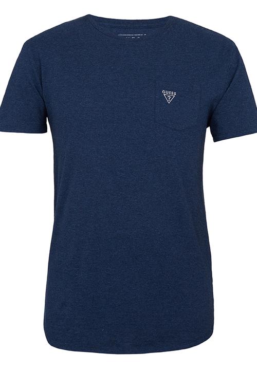 GUESS - S/S Essential Long Tee W/Pocket Mid Blue