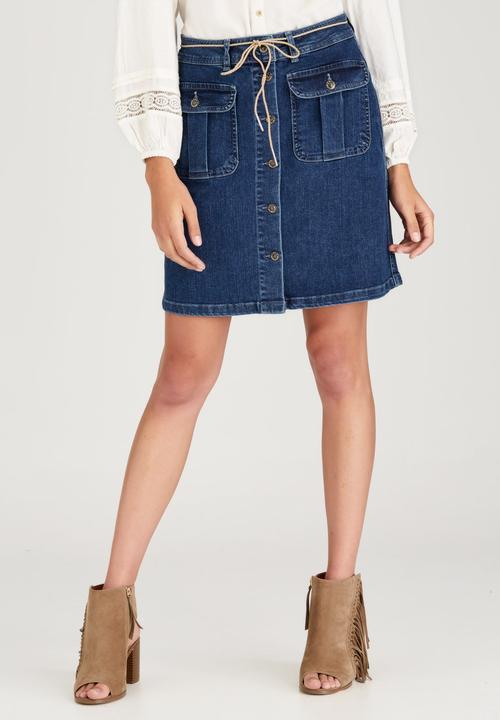 ONLY - Farrah Front Pocket Denim Skirt Mid Blue