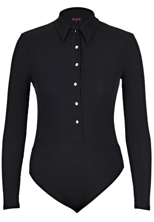 London Hub - Collared Ribbed Bodysuit Black