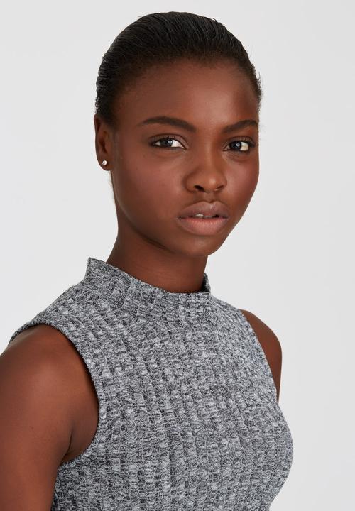 ONLY - Nori Rib Highneck Crop Top Grey Melange