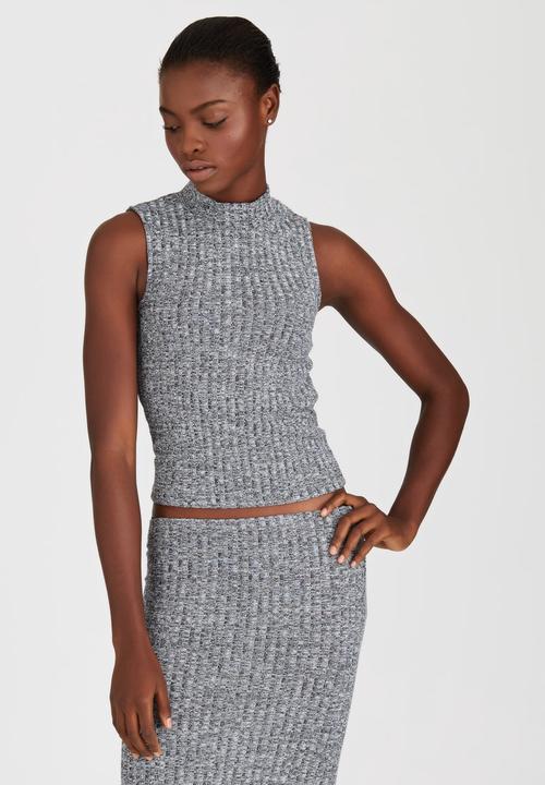 ONLY - Nori Rib Highneck Crop Top Grey Melange
