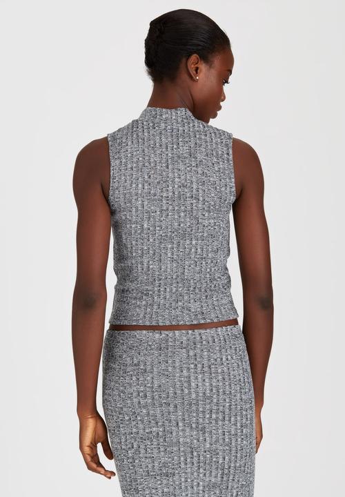 ONLY - Nori Rib Highneck Crop Top Grey Melange