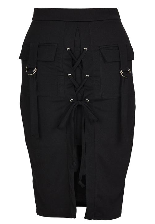 London Hub - Lace-up and Eyelet Detail Skirt Black