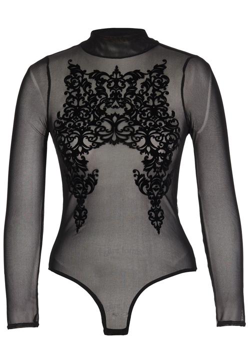 London Hub - Sheer Flock Mesh Bodysuit Black