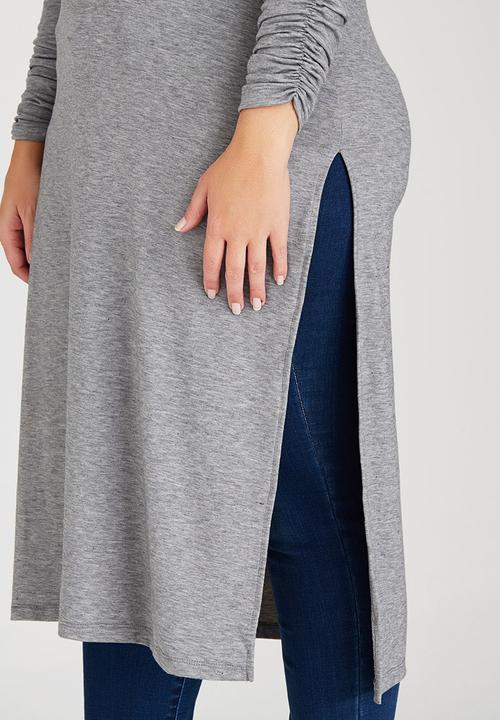 edit Plus - High Slit Tunic with Long Sleeve Grey