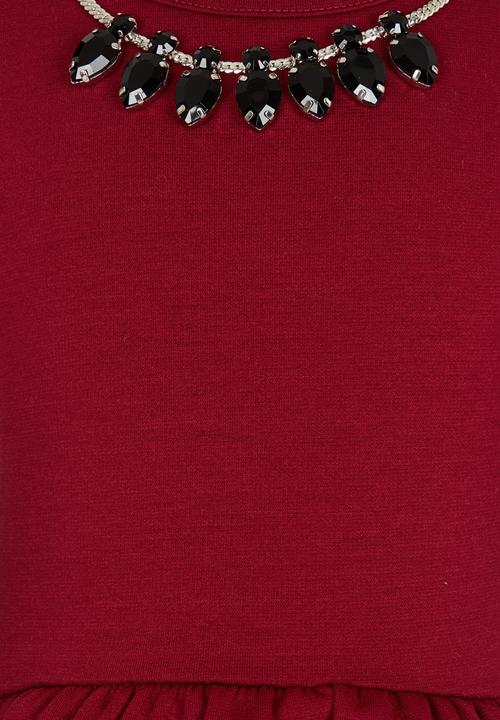 Pop Candy - Top With A Jewel Accessory Dark Red