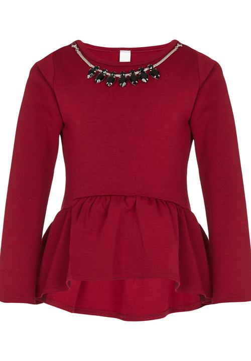 Pop Candy - Top With A Jewel Accessory Dark Red